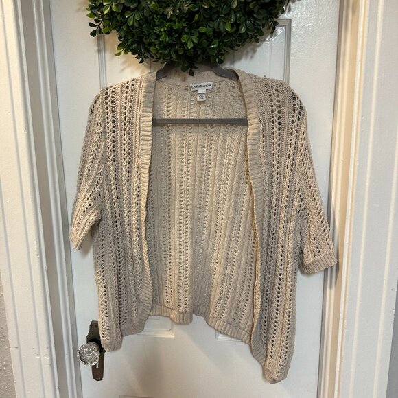 croft & barrow Sweaters - Croft & Barrow Crochet Beige Cropped Short Sleeved Cardigan-Size 1X